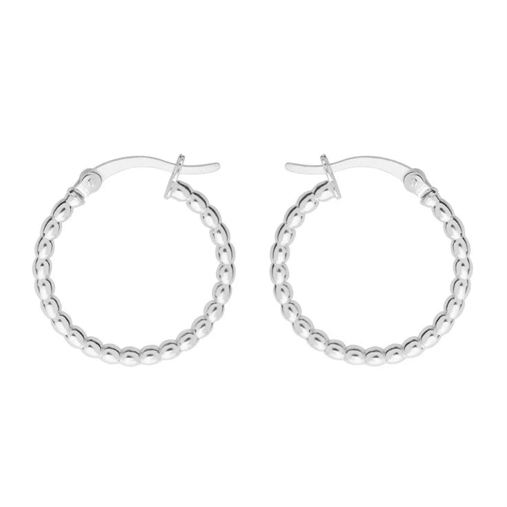 Medium Beaded Hoops Earrings - Silver