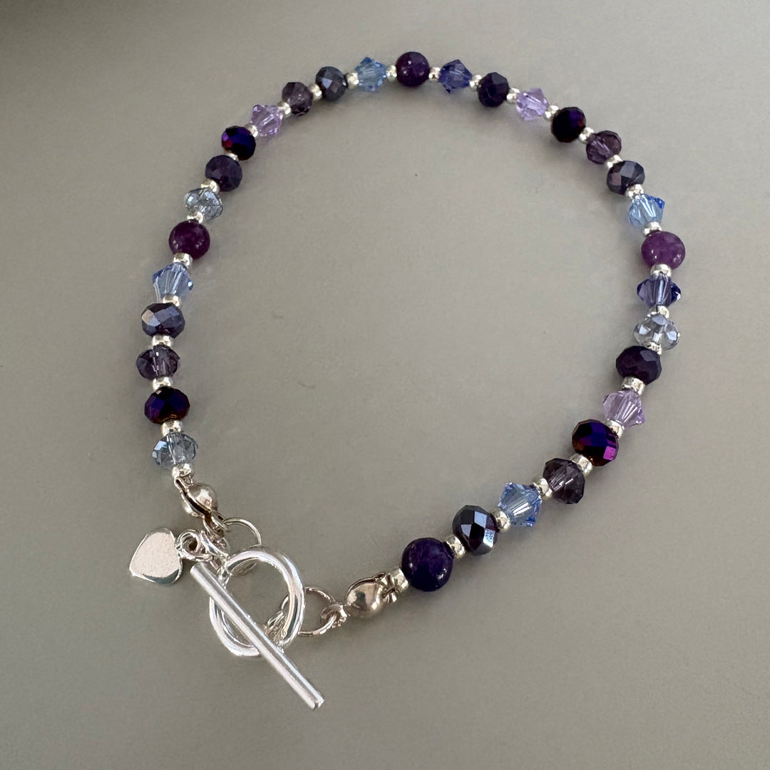 Handmade Semi Precious Bracelet set with Sterling Silver highlights - Purple and Blue