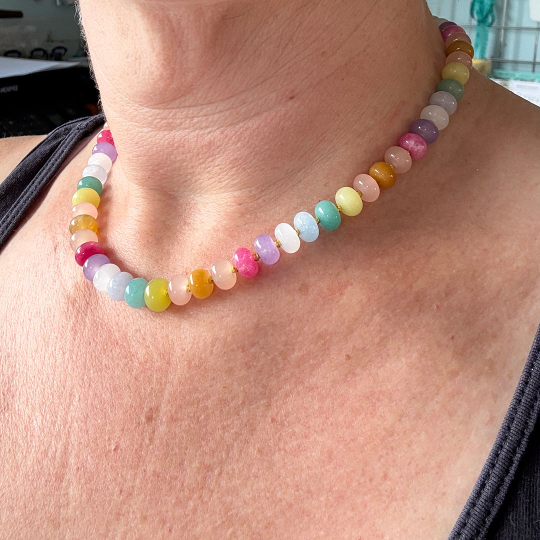 Colourful Candy Pop Necklace with Gold Bead Highlights