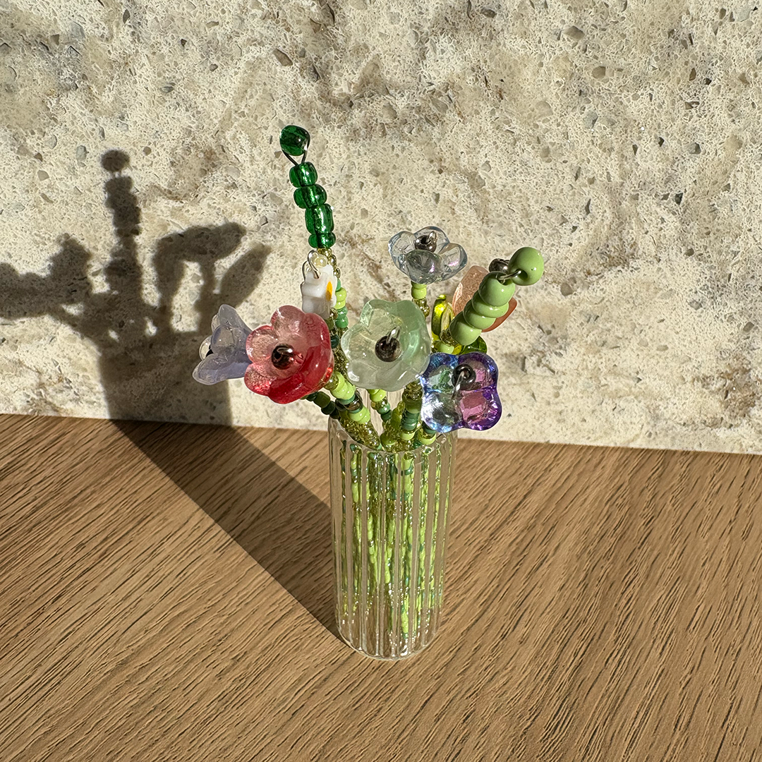 Beaded Floral Bouquet Craft Kit with Mini Glass Vase – DIY Glass Bead Flower Making Set