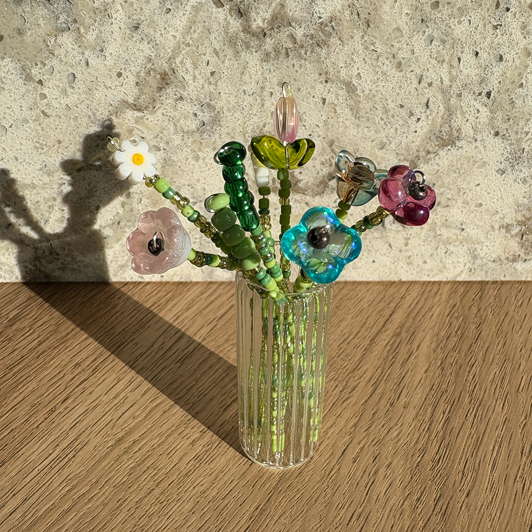 Beaded Floral Bouquet Craft Kit with Mini Glass Vase – DIY Glass Bead Flower Making Set