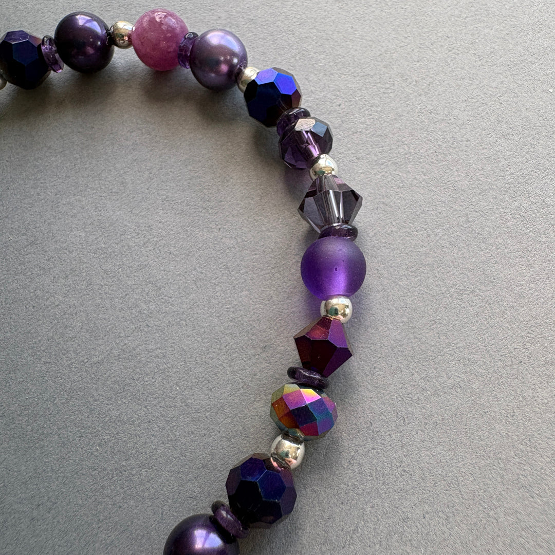 Unique Mixed_Gemstone Bracelet with Silver Details - Purple