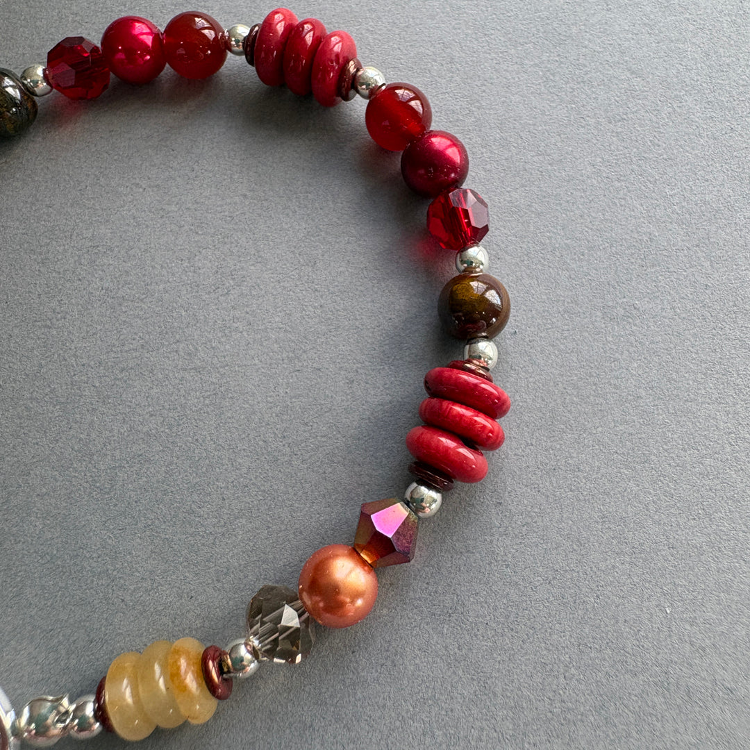 Handcrafted Bracelet with Semi_Precious Stones & Silver - Red & Yellow