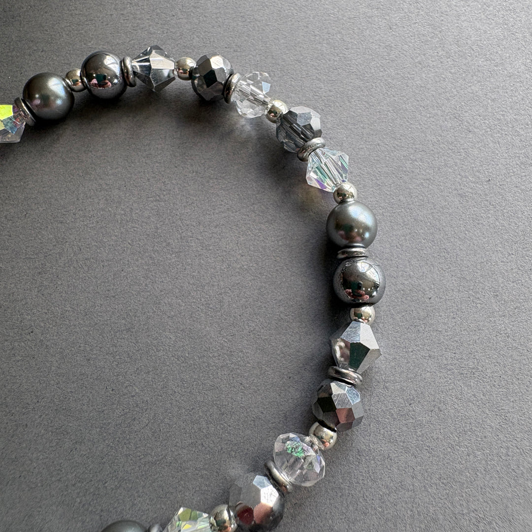 Unique Gemstone & Crystal Bead Bracelet - Silver