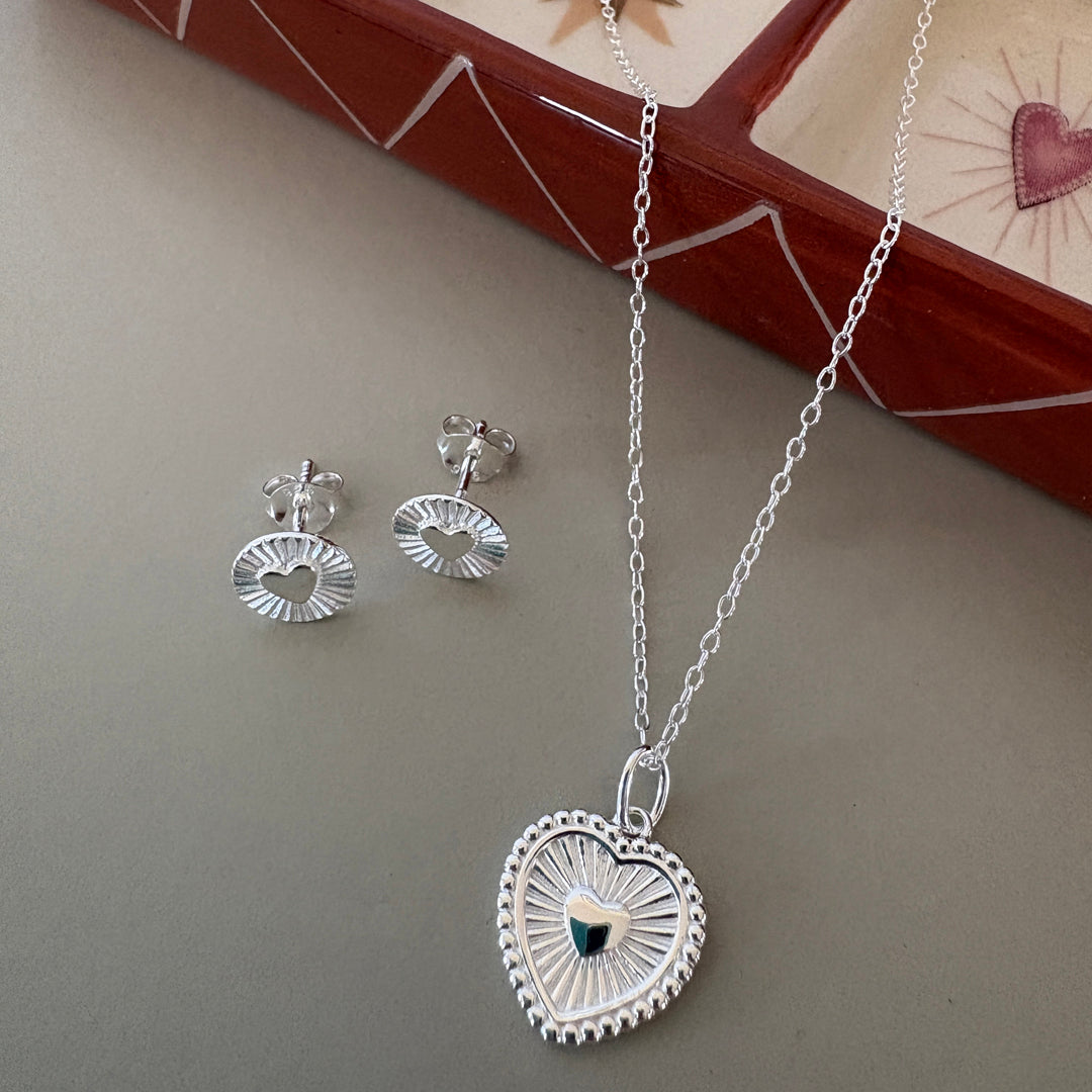 Heart with Rays Pendant - Silver