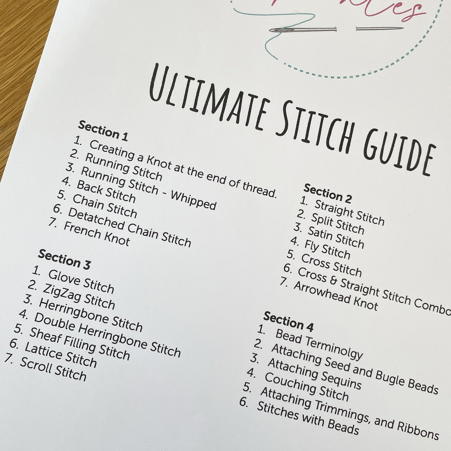 Ultimate Printed Beginners Embroidery Stitching Guide - Comprehensive Step-by-Step Embroidery Reference