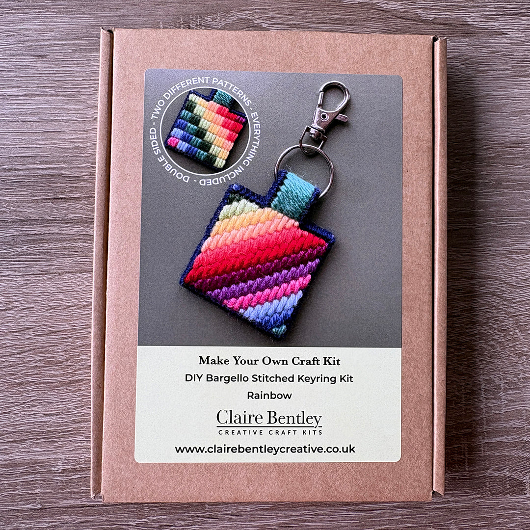 DIY Bargello Stitch Keyring Making Kit – Easy Needlepoint Craft for Beginners
