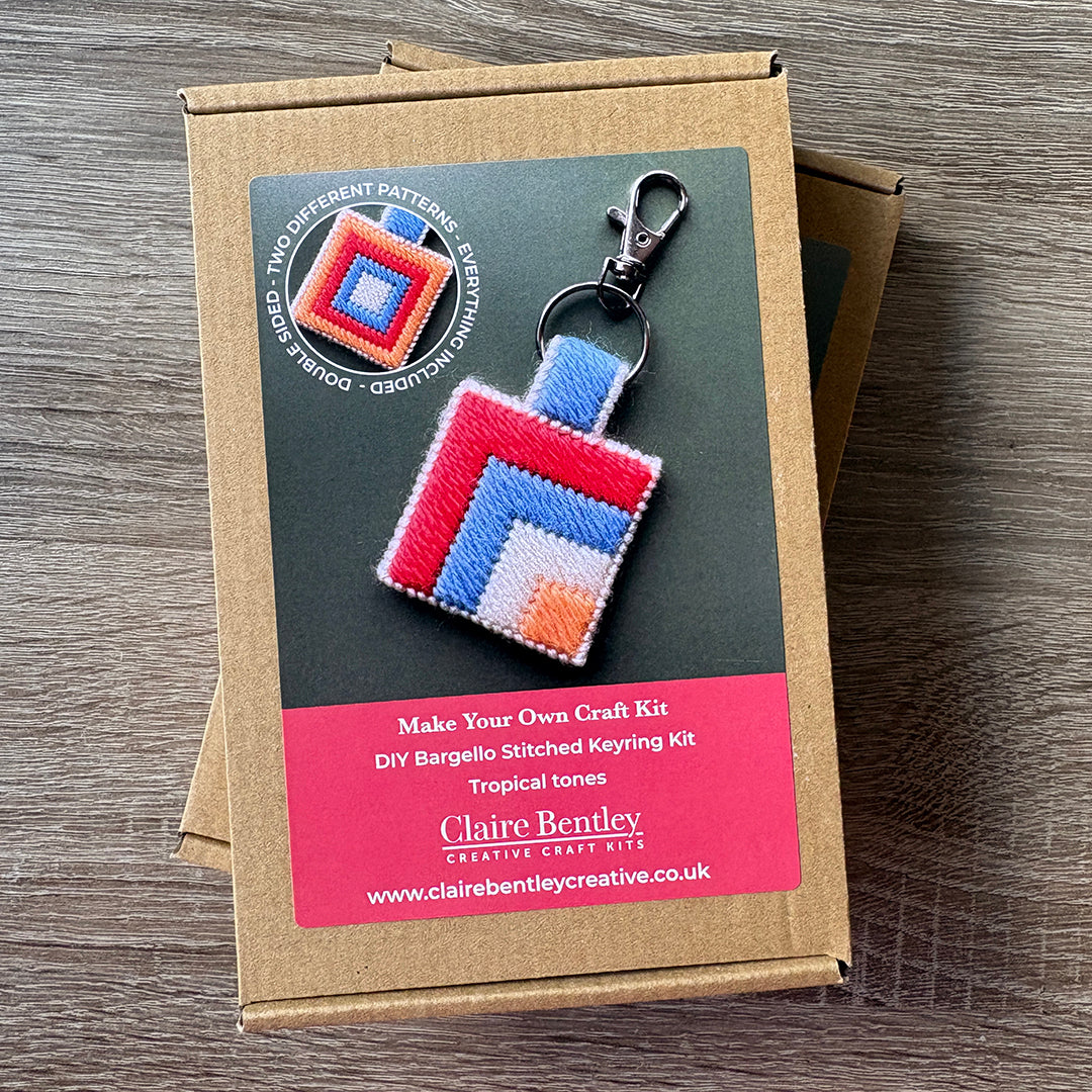 DIY Bargello Stitch Keyring Making Kit – Easy Needlepoint Craft for Beginners