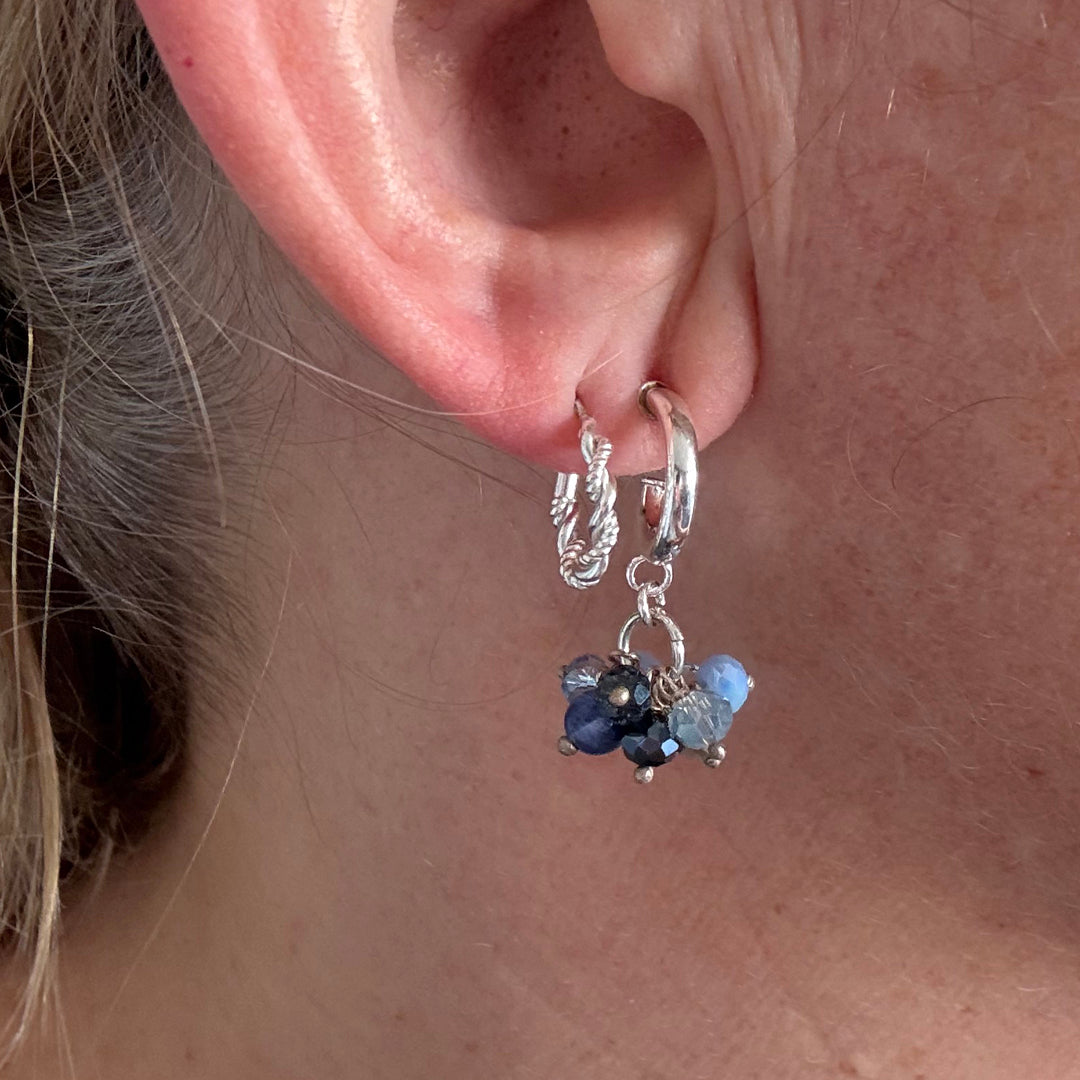 Blue Crystal & Semi-Precious Beaded Hoop Sterling Silver Earrings | Handmade Jewellery Gift