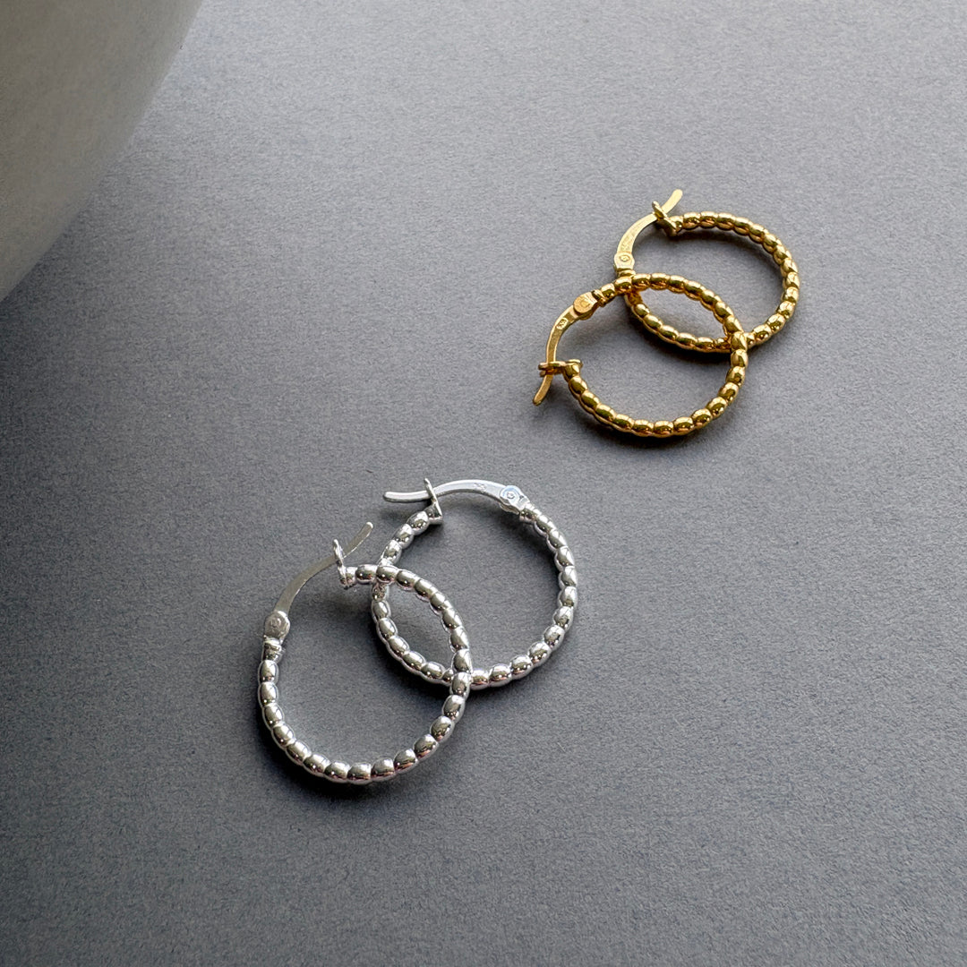 Medium Beaded Hoops Earrings - Silver