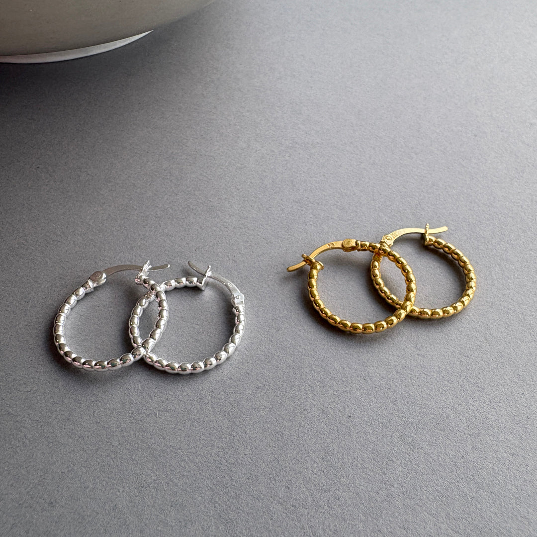 Medium Beaded Hoops Earrings - Silver