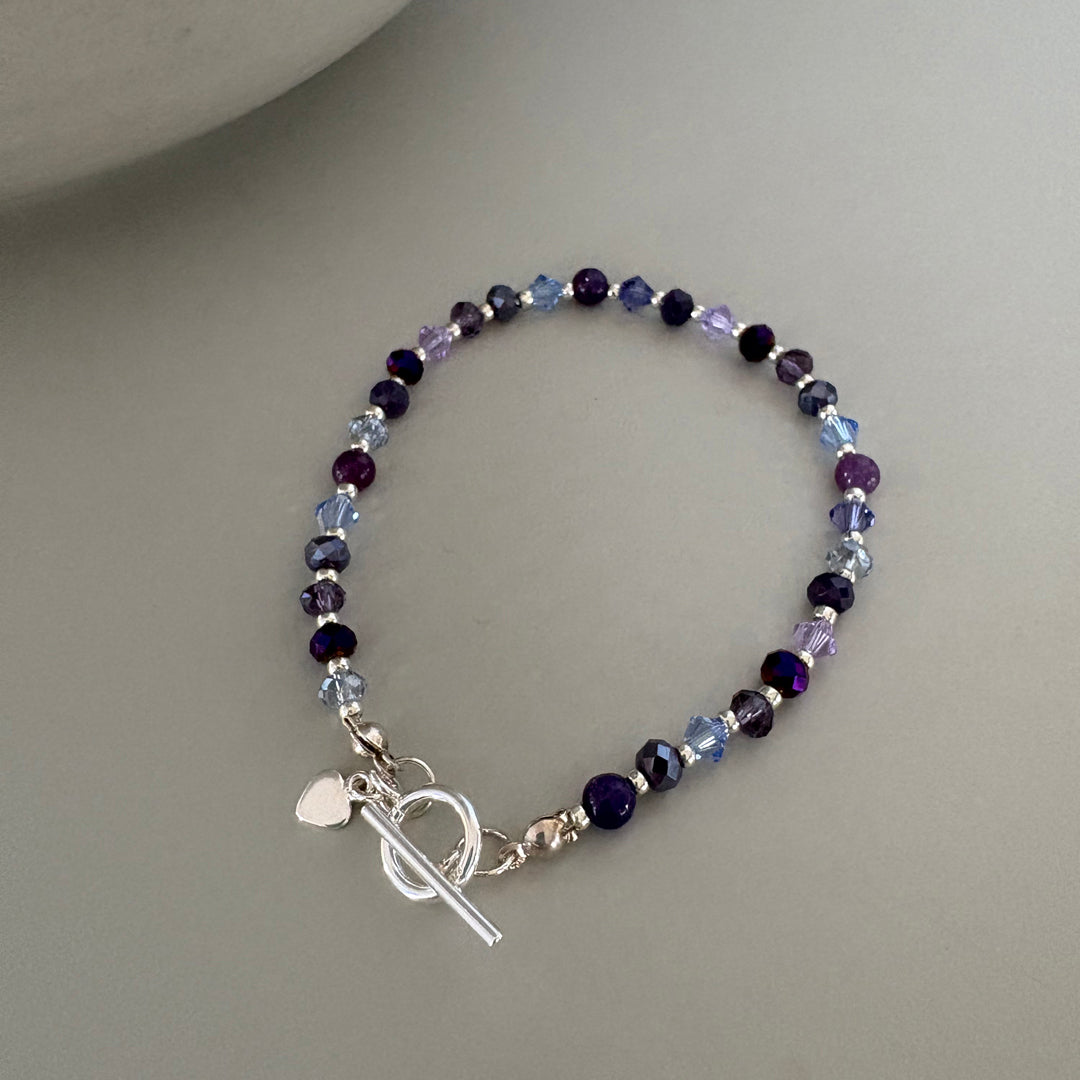 Purple Crystal & Semi-Precious Bead Bracelet - Sterling Silver T Bar Clasp | Handmade Jewellery Gift