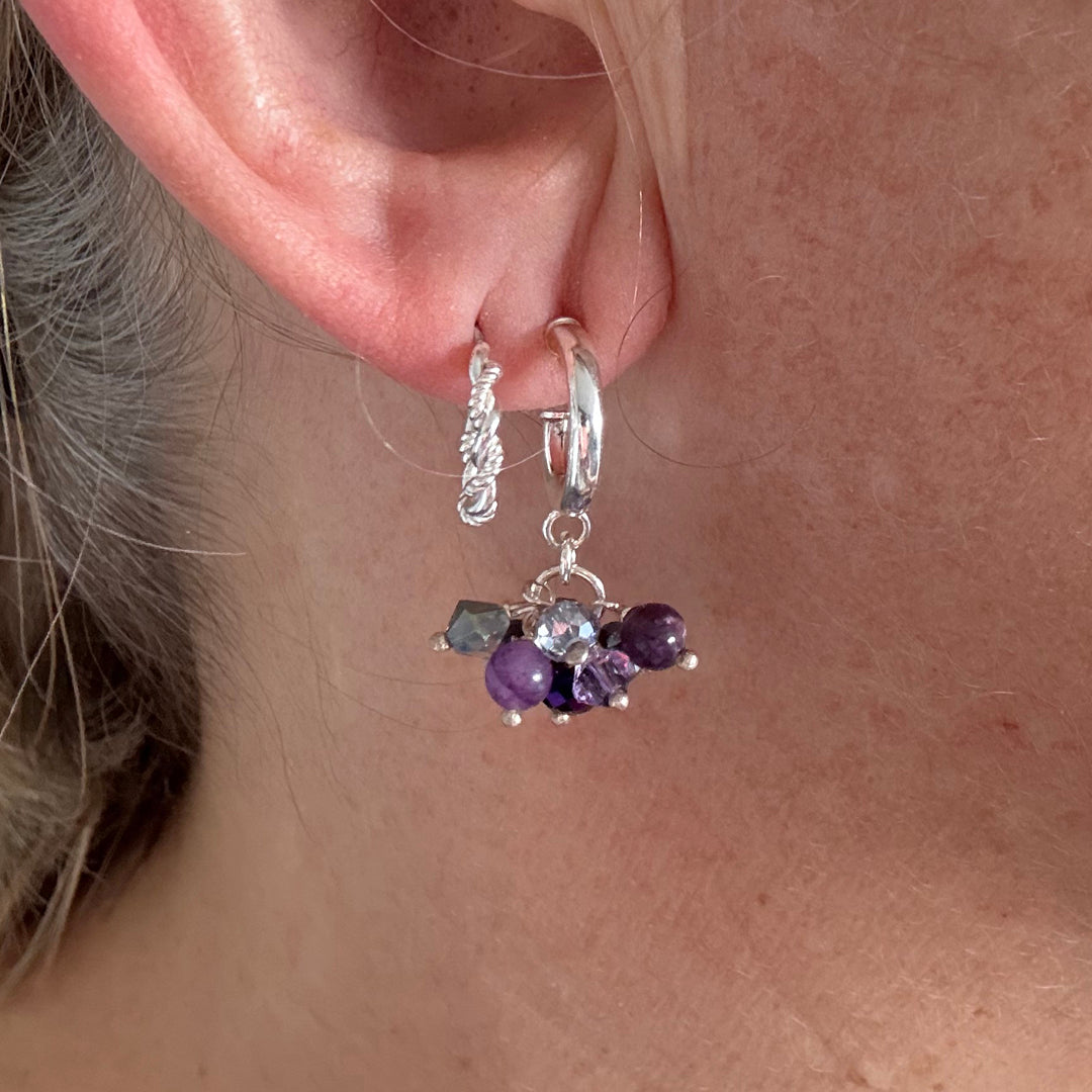 Purple Crystal & Semi-Precious Bead Hoop Earrings - Sterling Silver | Handmade Jewellery Gift