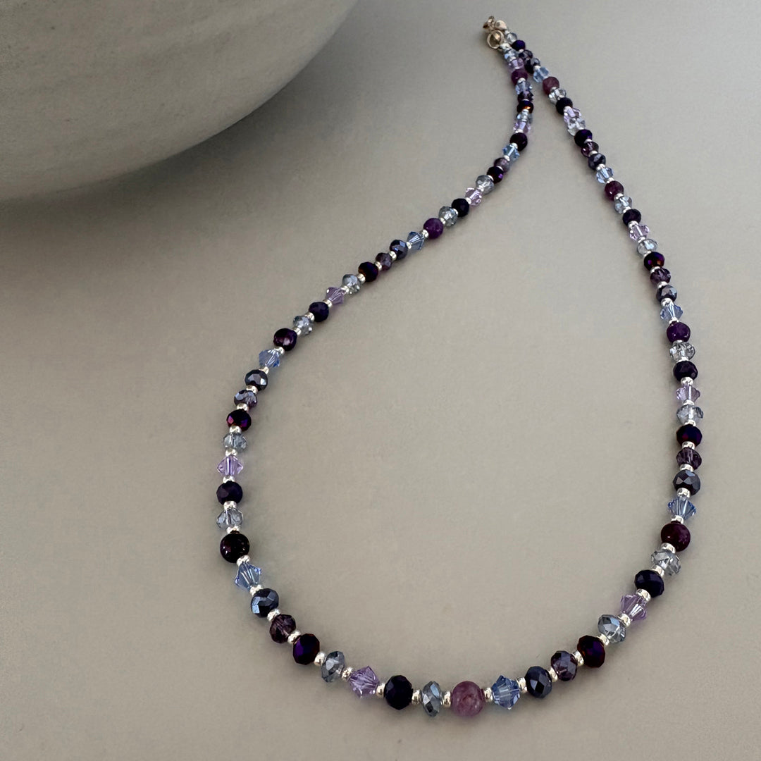Purple Crystal & Semi-Precious Bead Necklace - Sterling Silver Clasp | Handmade Jewellery Gift
