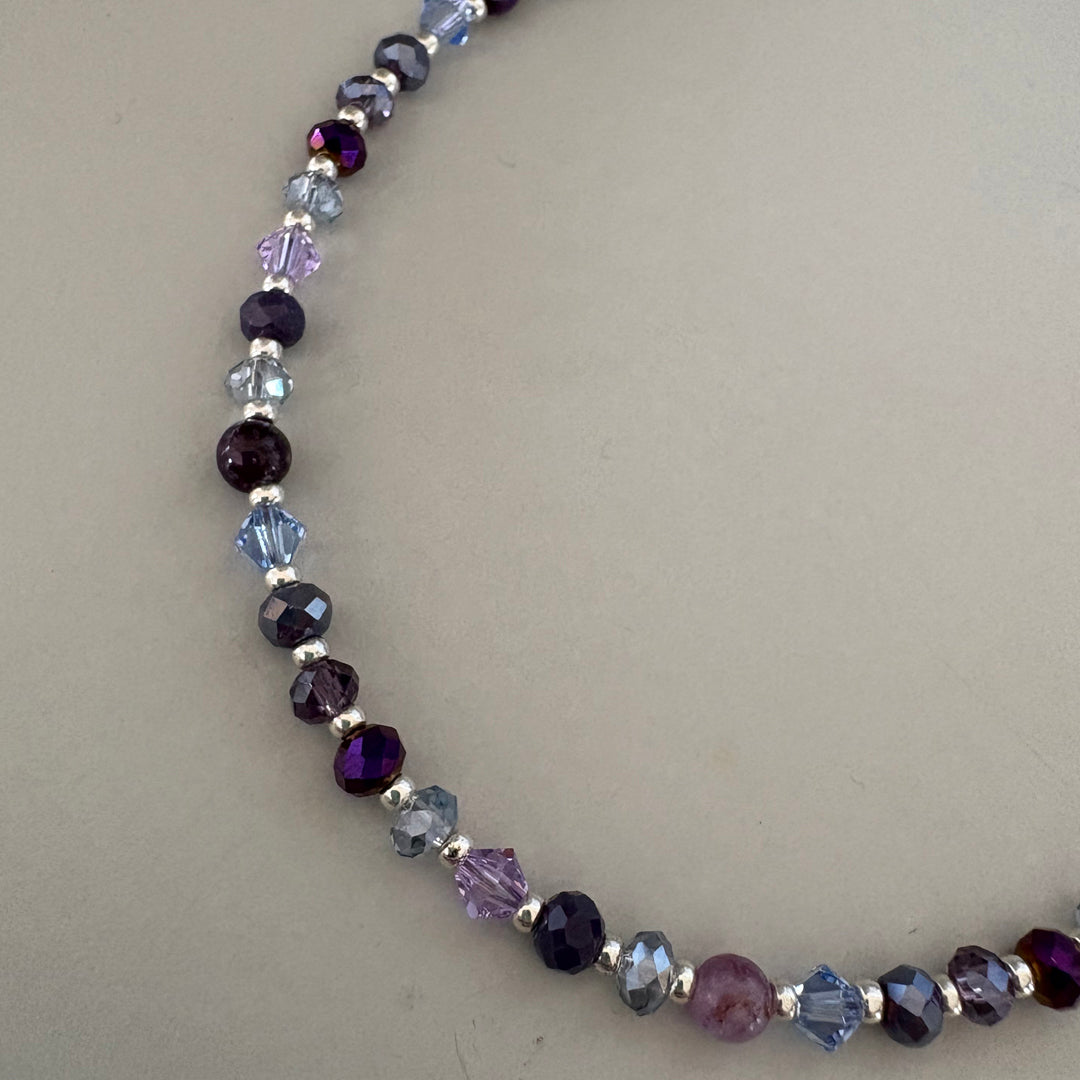 Purple Crystal & Semi-Precious Bead Necklace - Sterling Silver Clasp | Handmade Jewellery Gift