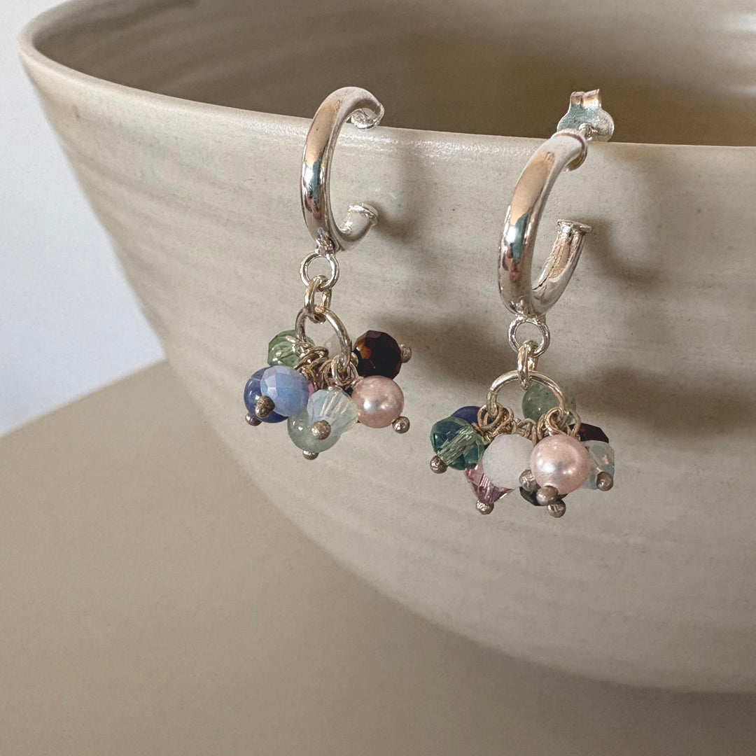 Colourful Handmade Rainbow Bead Hoop Earrings - Sterling Silver | Gift for Her