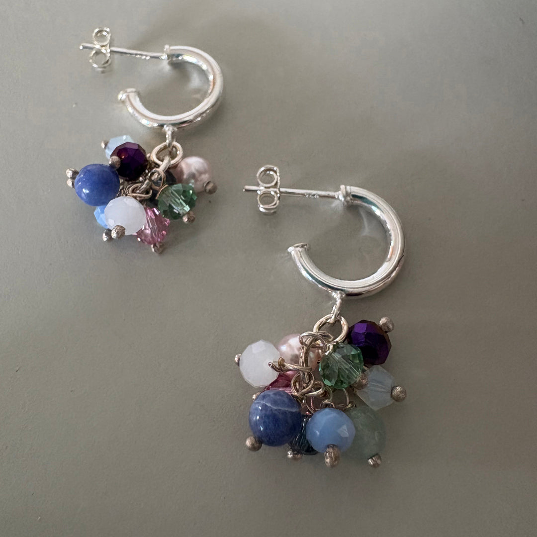 Colourful Handmade Rainbow Bead Hoop Earrings - Sterling Silver | Gift for Her