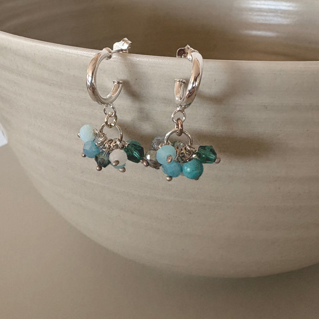 Handmade Turquoise Crystal & Semi-Precious Bead Earrings in Sterling Silver | Boho Jewellery Gift