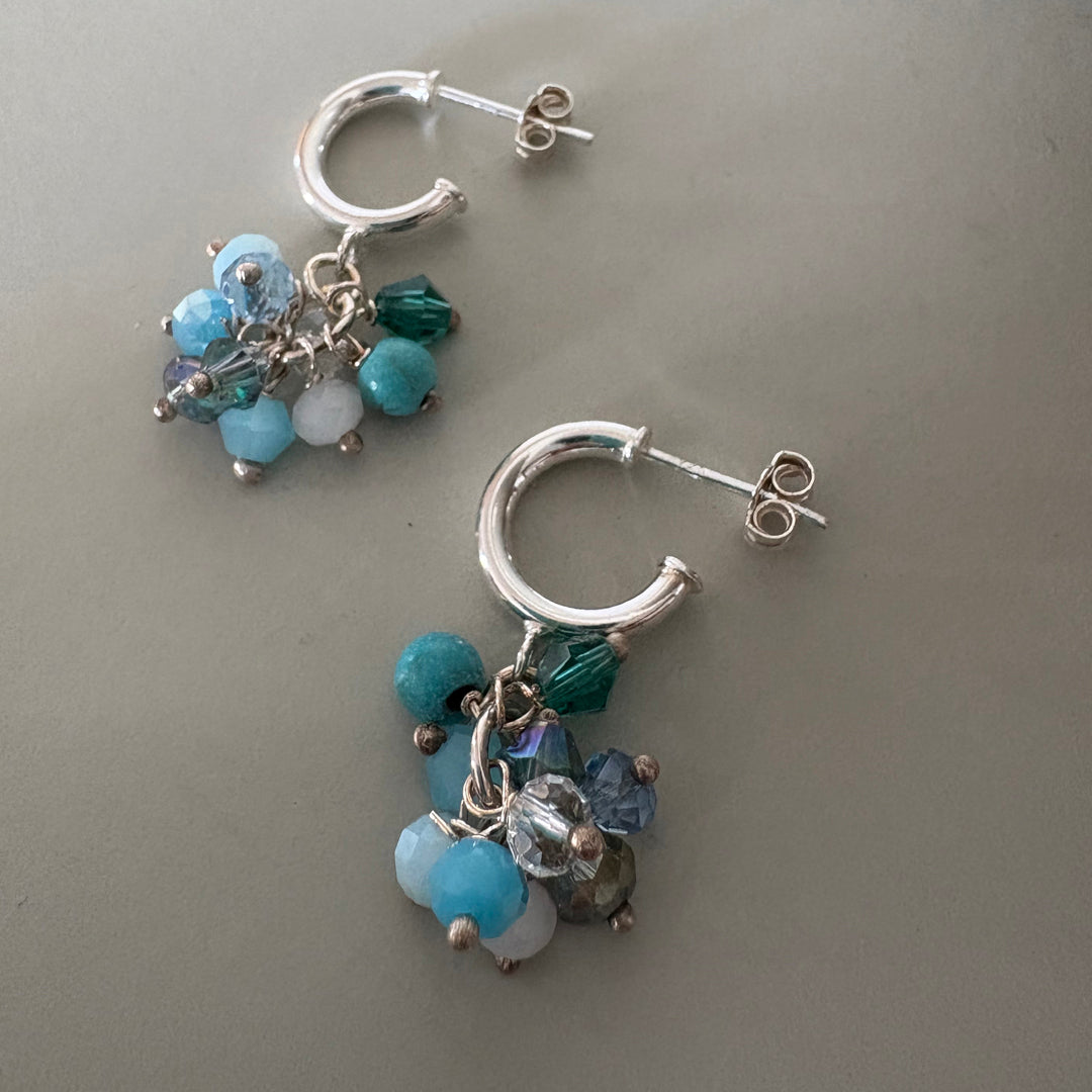 Handmade Turquoise Crystal & Semi-Precious Bead Earrings in Sterling Silver | Boho Jewellery Gift
