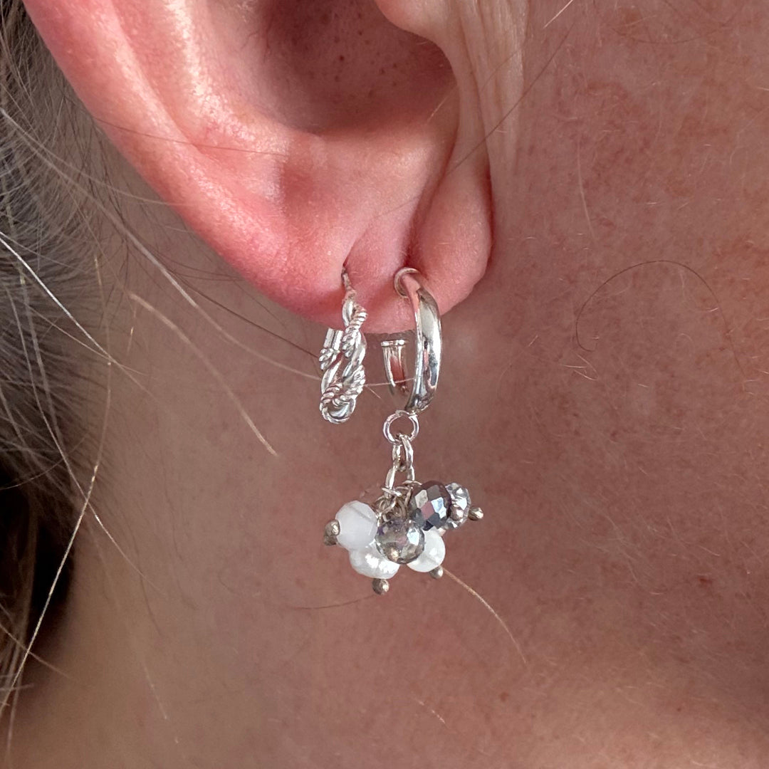 Clear Crystal, Semi-Precious & Pearl Beaded Earrings - Sterling Silver Hoops| Handmade Jewellery Gift