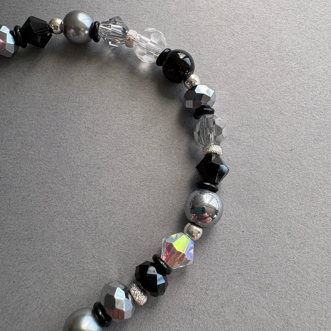 Handmade Semi_Precious Bracelet with Faceted Crystal - Black