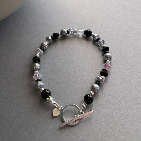 Handmade Semi_Precious Bracelet with Faceted Crystal - Black