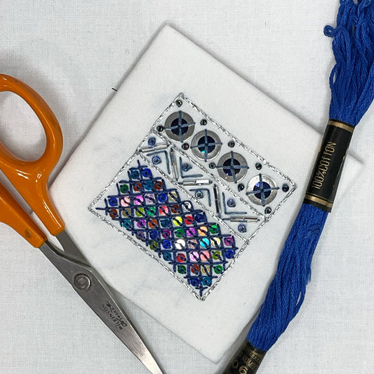 Charming Blue & Rainbow Bead Embroidery Kit – DIY Jewellett Hand-Stitched Beadwork for Beautiful Textile Art