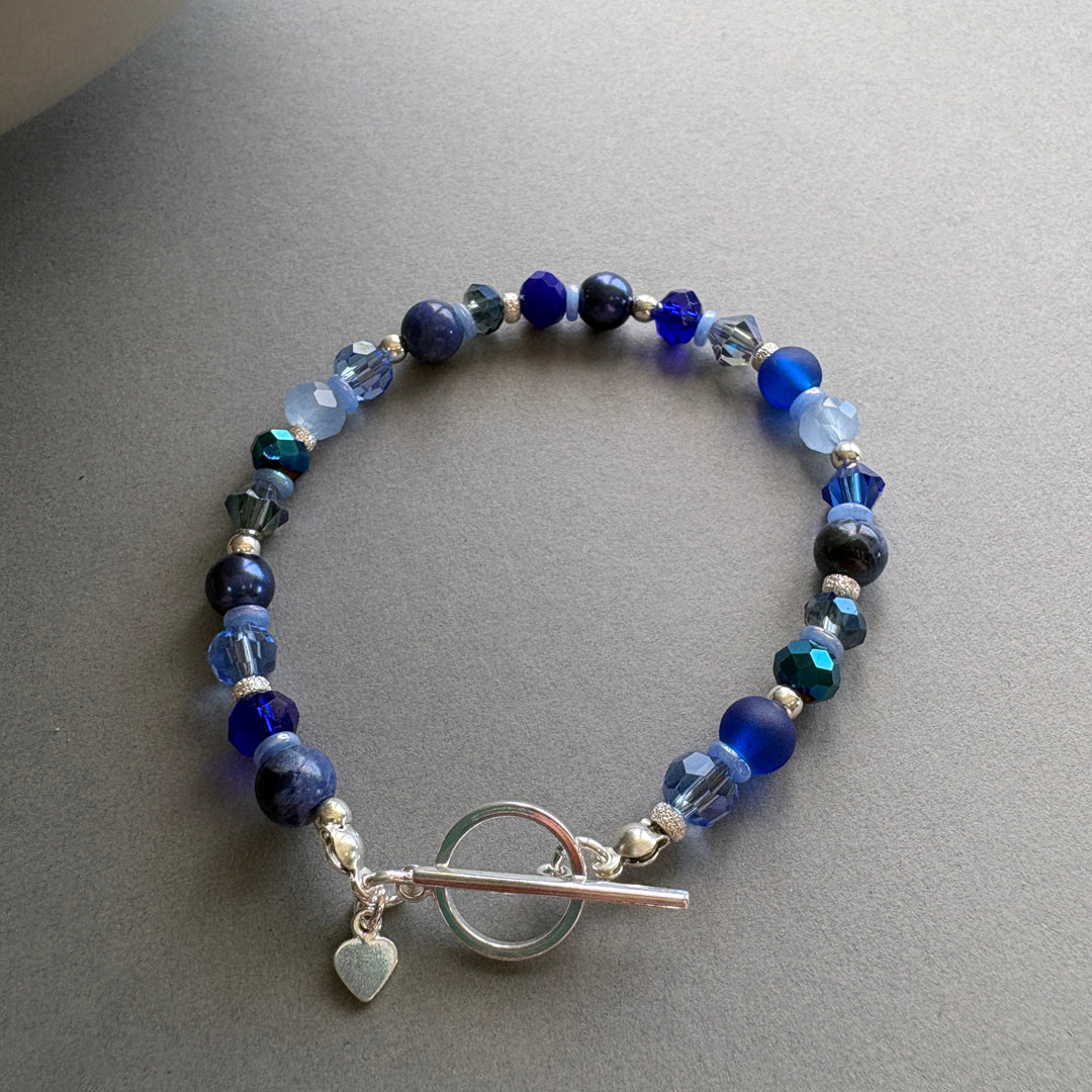 Unique Mixed_Gemstone Bracelet with Silver Details - Blue