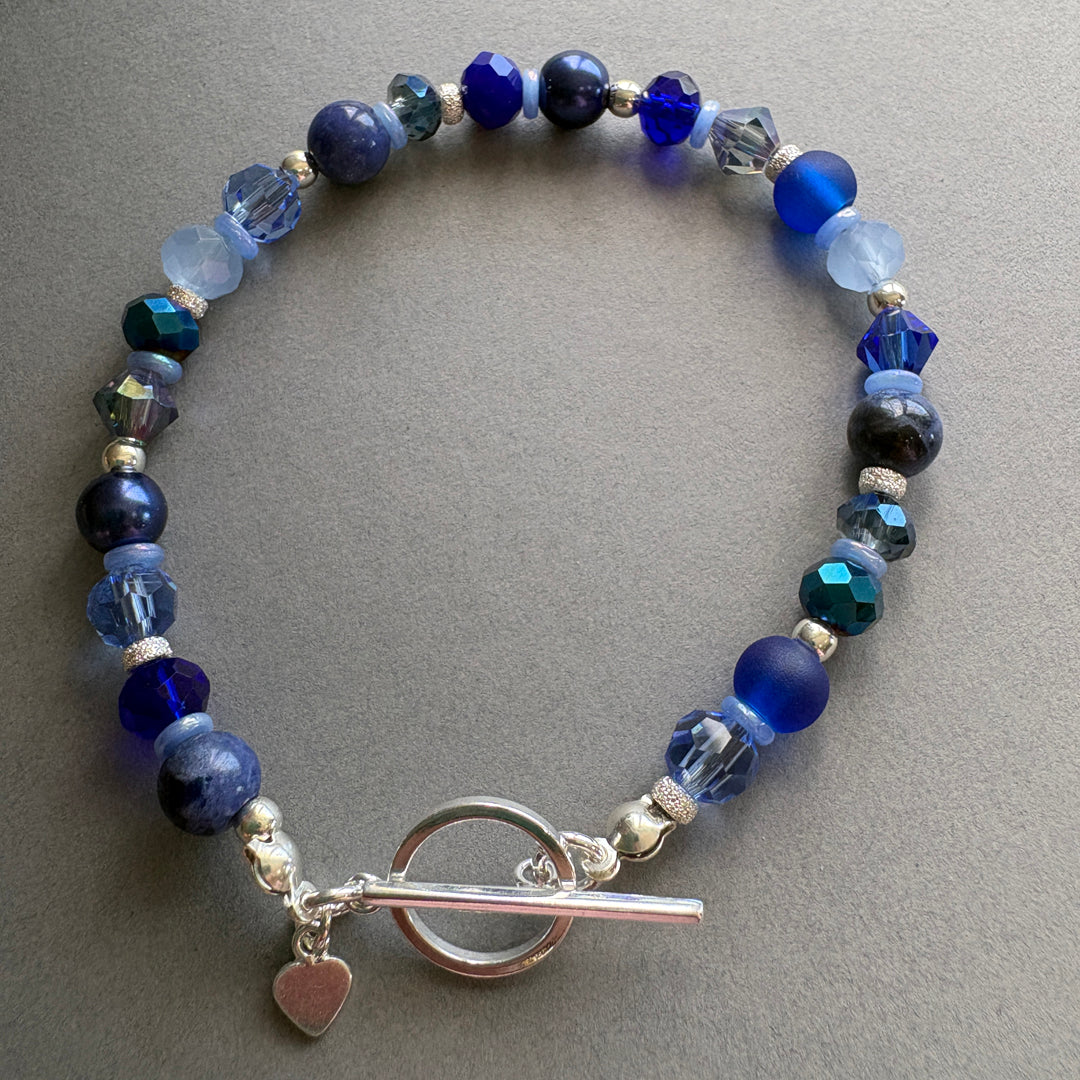 Unique Mixed_Gemstone Bracelet with Silver Details - Blue