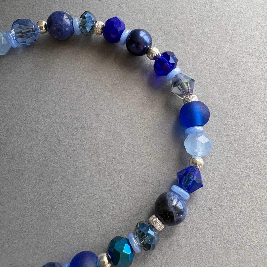 Unique Mixed_Gemstone Bracelet with Silver Details - Blue