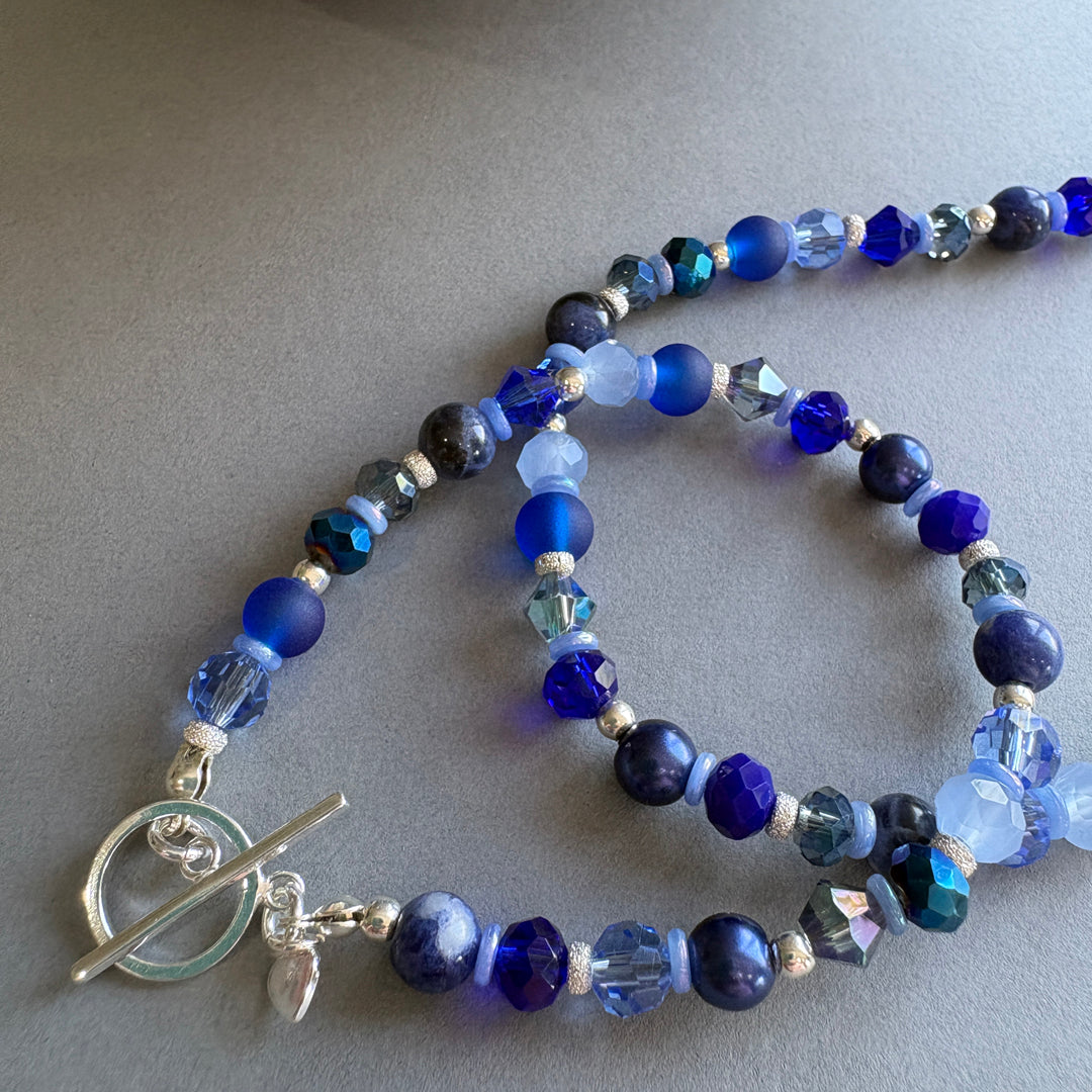 Unique Mixed_Gemstone Bracelet with Silver Details - Blue