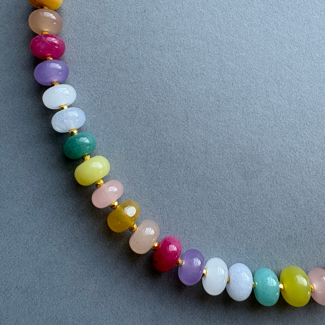 Colourful Candy Pop Necklace with Gold Bead Highlights