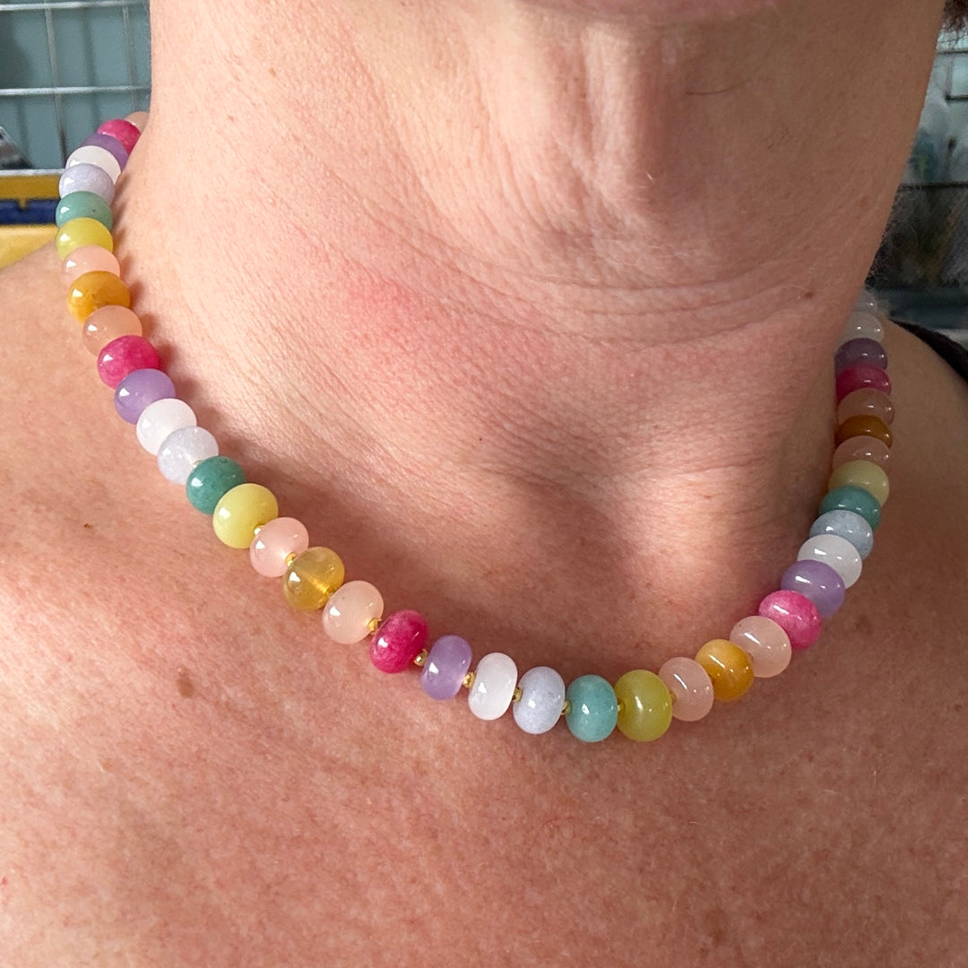 Colourful Candy Pop Necklace with Gold Bead Highlights