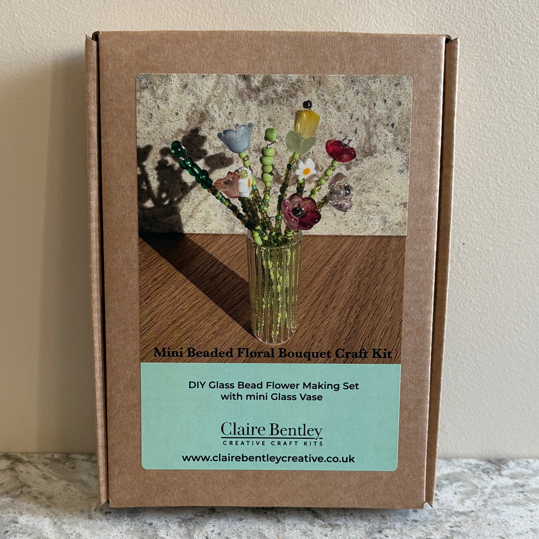 Beaded Floral Bouquet Craft Kit with Mini Glass Vase – DIY Glass Bead Flower Making Set