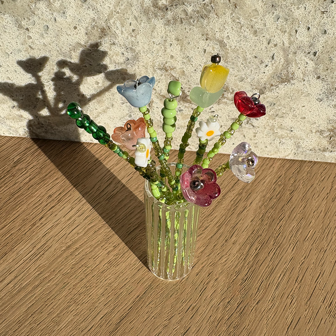 Beaded Floral Bouquet Craft Kit with Mini Glass Vase – DIY Glass Bead Flower Making Set