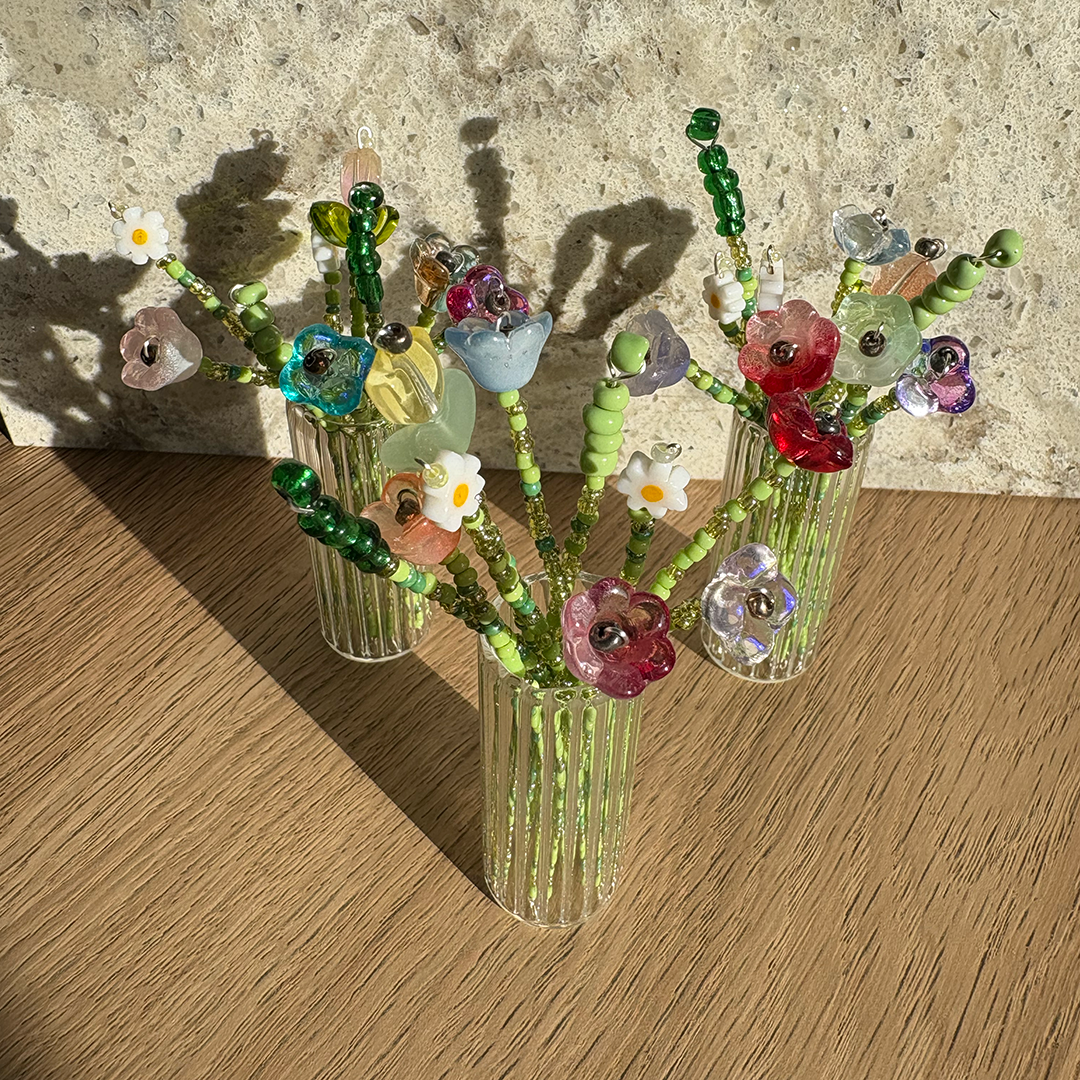 Beaded Floral Bouquet Craft Kit with Mini Glass Vase – DIY Glass Bead Flower Making Set