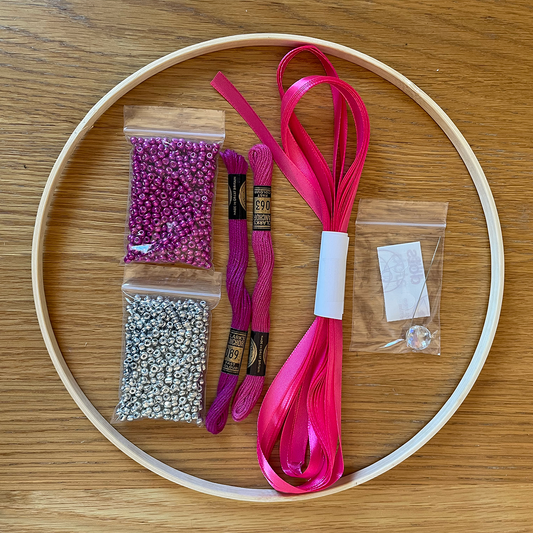 Beaded Dream Catcher Kit - Bohemian DIY Wall Decor - Fuchsia