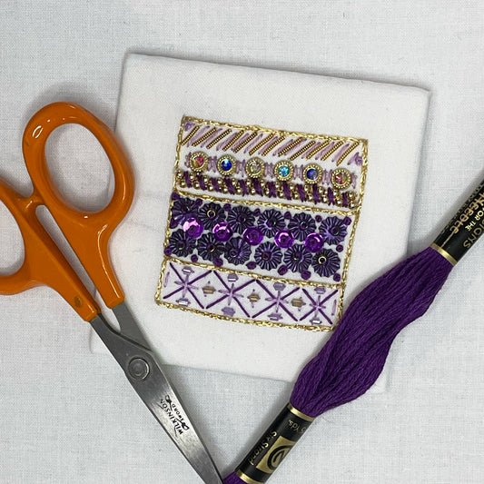 Luxurious Jewellett Purple & Gold Bead Embroidery Kit – DIY Hand-Stitched Beadwork for Elegant Textile Art