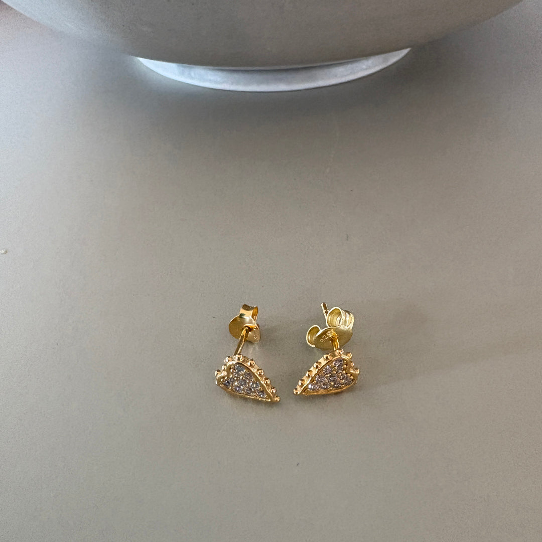 Beaded CZ Elongated Heart Earrings