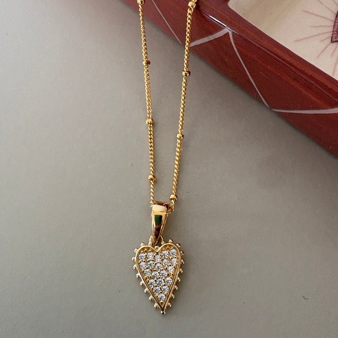 Beaded CZ Elongated Heart Pendant