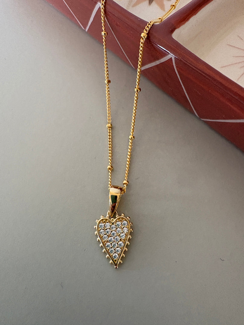 Beaded CZ Elongated Heart Pendant