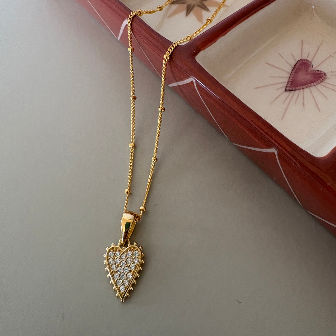 Beaded CZ Elongated Heart Pendant