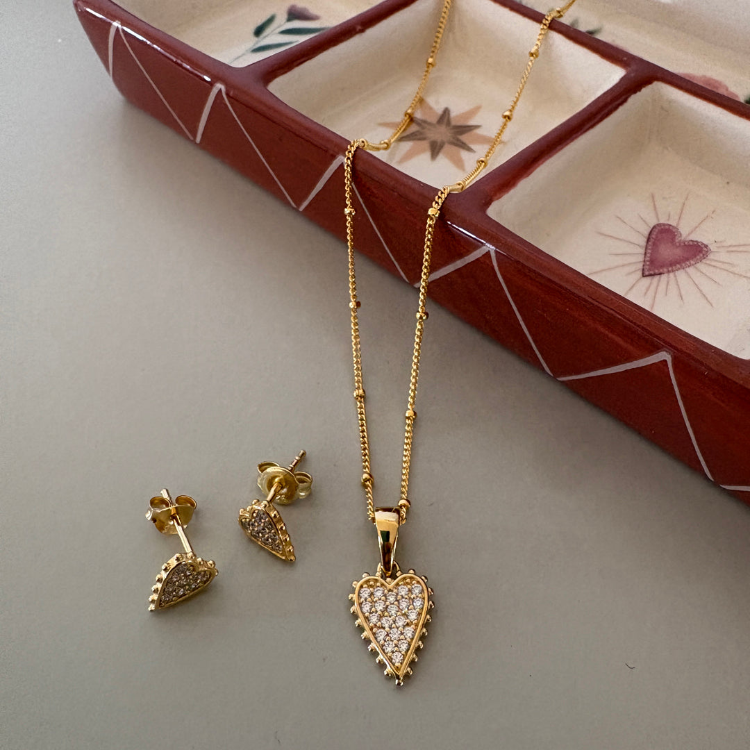 Beaded CZ Elongated Heart Pendant