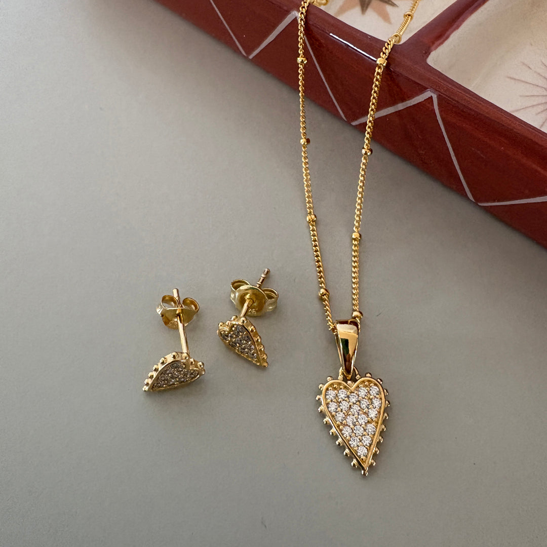 Beaded CZ Elongated Heart Earrings
