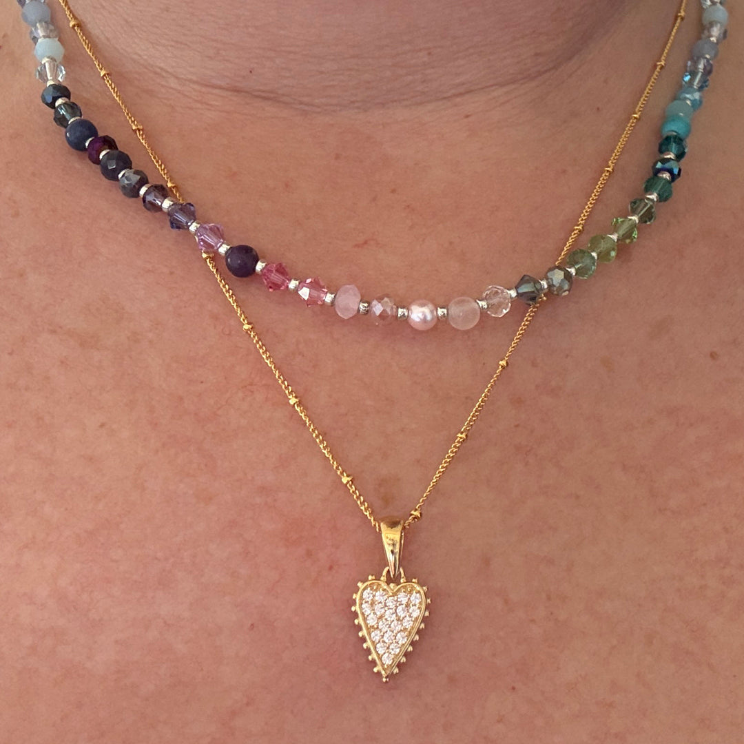 Beaded CZ Elongated Heart Pendant