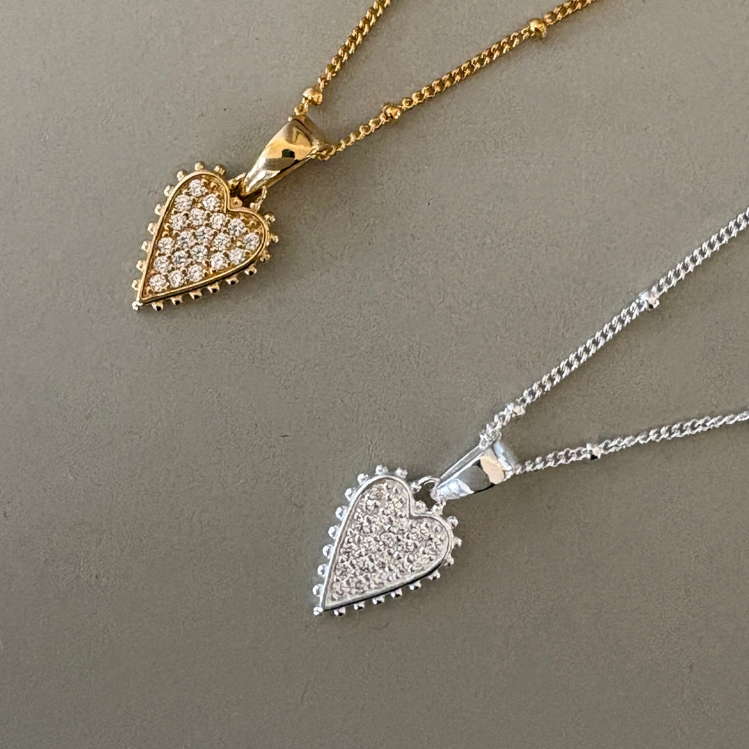 Beaded CZ Elongated Heart Pendant