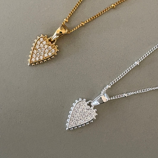 Beaded CZ Elongated Heart Pendant