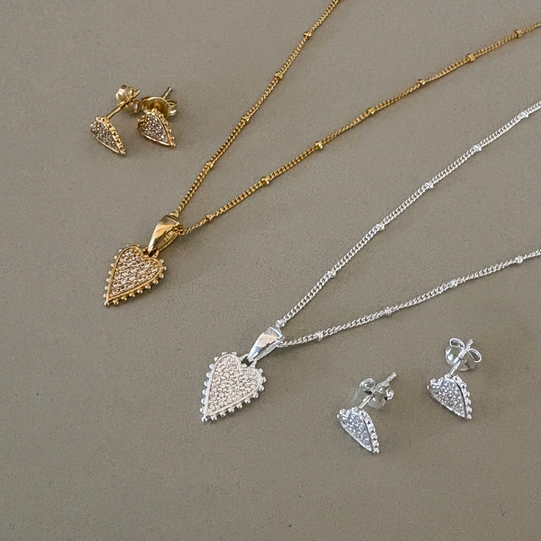 Beaded CZ Elongated Heart Pendant