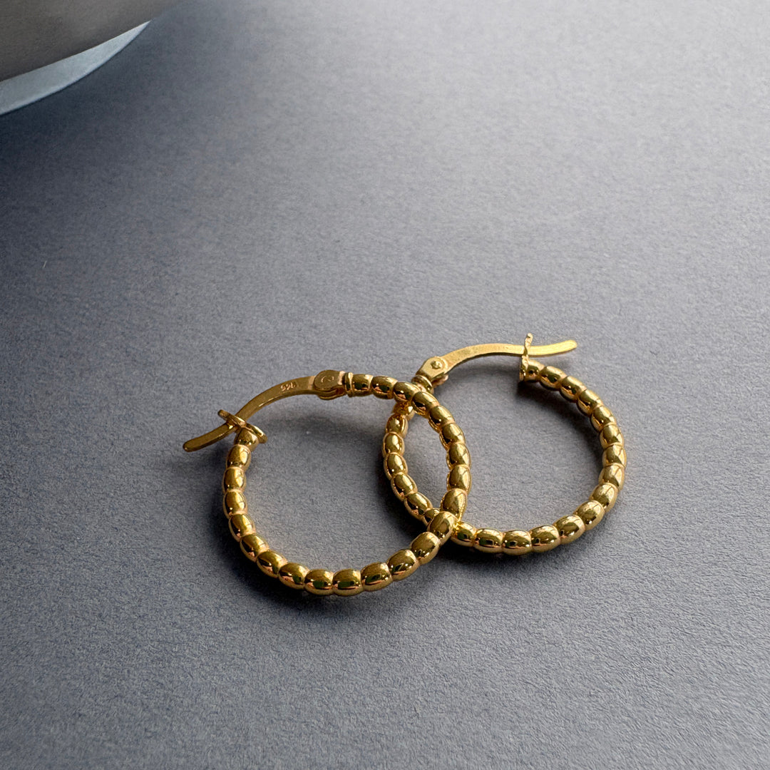 Medium Beaded Hoops Earrings - Silver
