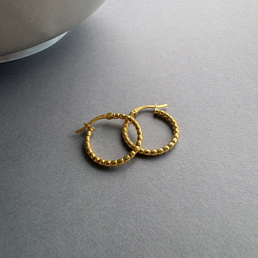 Medium Beaded Hoops Earrings - Silver